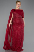 Long Burgundy Beaded Plus Size Evening Dress ABU5819