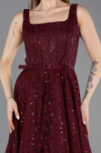 Midi Burgundy Dantelle Party Dress ABK2549