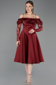 Midi Burgundy Satin Cocktail Dress ABK2552