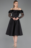 Midi Black Satin Cocktail Dress ABK2552