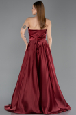 Burgundy Strapless Slit Long Satin Prom Dress ABU4561