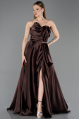 Brown Strapless Slit Long Satin Prom Dress ABU4561