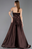 Brown Strapless Slit Long Satin Prom Dress ABU4561