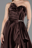 Brown Strapless Slit Long Satin Prom Dress ABU4561