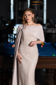 Long Beige Beaded Evening Dress ABU5816