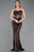 Long Brown Satin Mermaid Evening Gown ABU5888