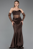 Long Brown Satin Mermaid Evening Gown ABU5888