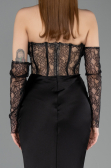 Long Black Satin Mermaid Evening Gown ABU5888