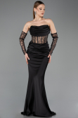 Long Black Satin Mermaid Evening Gown ABU5888