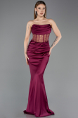 Long Cherry Colored Satin Mermaid Evening Gown ABU5888