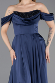 Long Navy Blue Satin Evening Gown ABU5891