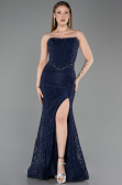 Long Navy Blue Dantelle Evening Dress ABU5892