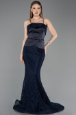 Long Navy Blue Laced Mermaid Evening Gown ABU5869