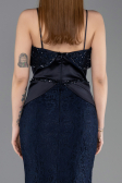 Long Navy Blue Laced Mermaid Evening Gown ABU5869