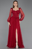 Burgundy Long Dantelle Evening Dress ABU5797