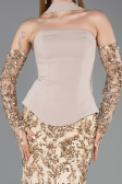 Long Beige Scaly Mermaid Prom Dress ABU5896