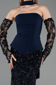Long Navy Blue Scaly Mermaid Prom Dress ABU5896