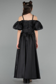 Long Black Satin Girl Dress ABU5901