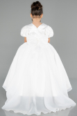 Long White Satin Kid Wedding Dress ABG174