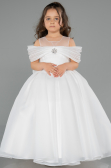 Long White Satin Kid Wedding Dress ABG176