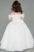 Long White Satin Kid Wedding Dress ABG176