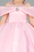Long Powder Color Satin Kid Wedding Dress ABG176