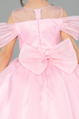 Long Powder Color Satin Kid Wedding Dress ABG176