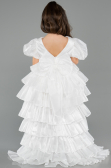 Front Short Back Long White Satin Girl Dress ABO131