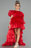 Front Short Back Long Red Satin Girl Dress ABO131
