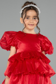 Front Short Back Long Red Satin Girl Dress ABO131