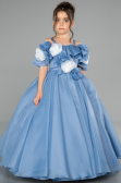 Long Blue Satin Kid Wedding Dress ABG182