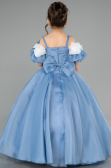 Long Blue Satin Kid Wedding Dress ABG182