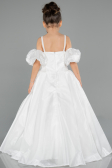 Long White Satin Kid Wedding Dress ABG185