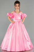 Long Pink Satin Kid Wedding Dress ABG185
