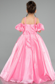 Long Pink Satin Kid Wedding Dress ABG185