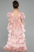 Front Short Back Long Powder Color Satin Girl Dress ABO131