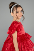 Front Short Back Long Red Satin Girl Dress ABO131
