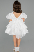 Front Short Back Long White Satin Girl Dress ABO131