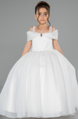 Long White Satin Kid Wedding Dress ABG175
