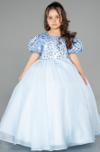 Blue Long Satin Kid Wedding Dress ABG174