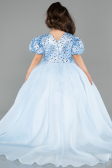 Blue Long Satin Kid Wedding Dress ABG174