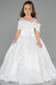 Long White Satin Kid Wedding Dress ABG172