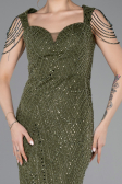 Long Olive Drab Beaded Evening Dress ABU5914