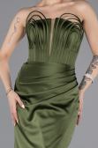 Long Olive Drab Satin Prom Gown ABU5923