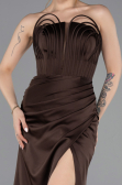 Long Brown Satin Prom Gown ABU5923