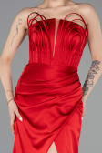 Long Red Satin Prom Gown ABU5923