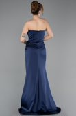 Long Navy Blue Satin Prom Gown ABU5923