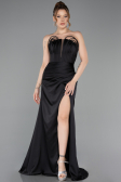 Long Black Satin Prom Gown ABU5923