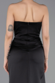 Long Black Satin Prom Gown ABU5923