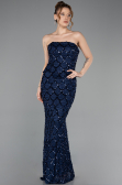 Long Navy Blue Scaly Evening Dress ABU5916